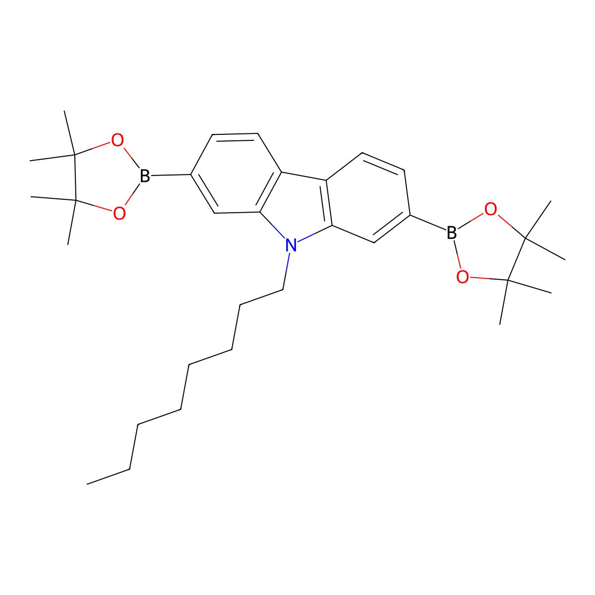 9-n-Octyl-2,7-bis(4,4,5,5-tetramethyl-1,3,2-dioxaborolan-2-yl)carbazole molecular structure, CAS 406726-92-9