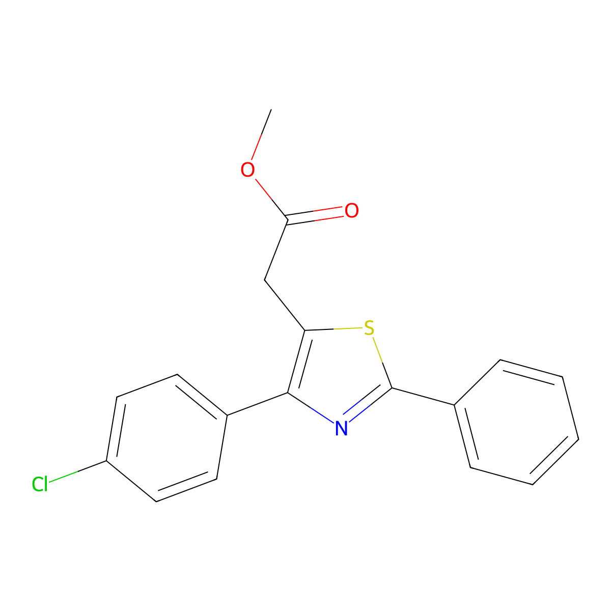 Methyl 2-[4-(4-chlorophenyl)-2-phenyl-1,3-thiazol-5-yl]acetate molecular structure, CAS 40679-16-1