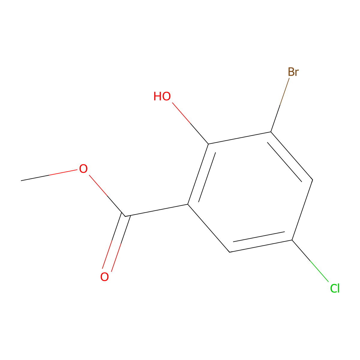 Methyl 3-bromo-5-chloro-2-hydroxybenzoate molecular structure, CAS 4068-71-7
