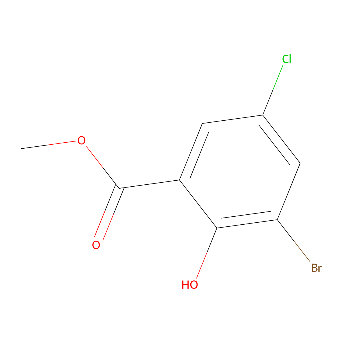 Methyl 3-bromo-5-chloro-2-hydroxybenzoate molecular structure, CAS 4068-71-7
