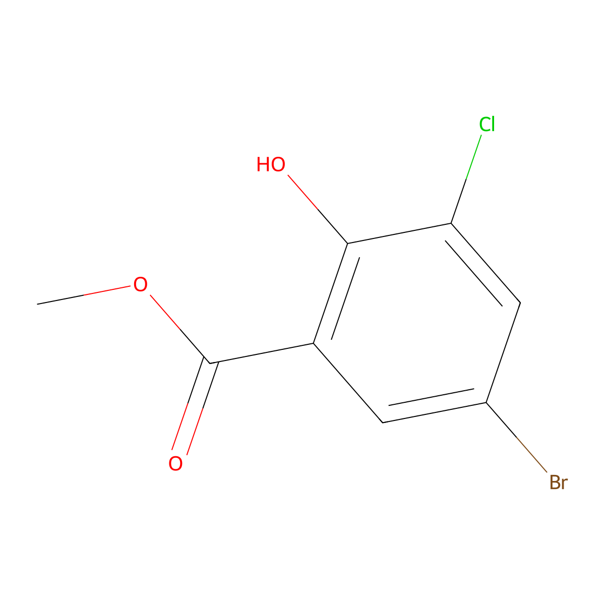 Methyl 5-bromo-3-chloro-2-hydroxybenzoate molecular structure, CAS 4068-72-8