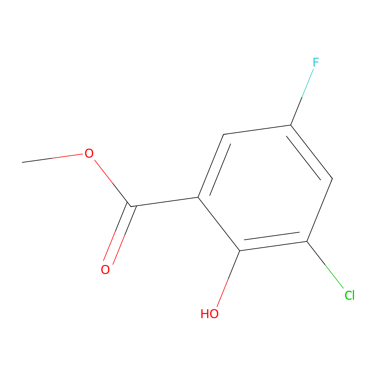 Methyl 3-chloro-5-fluoro-2-hydroxybenzoate molecular structure, CAS 4068-74-0