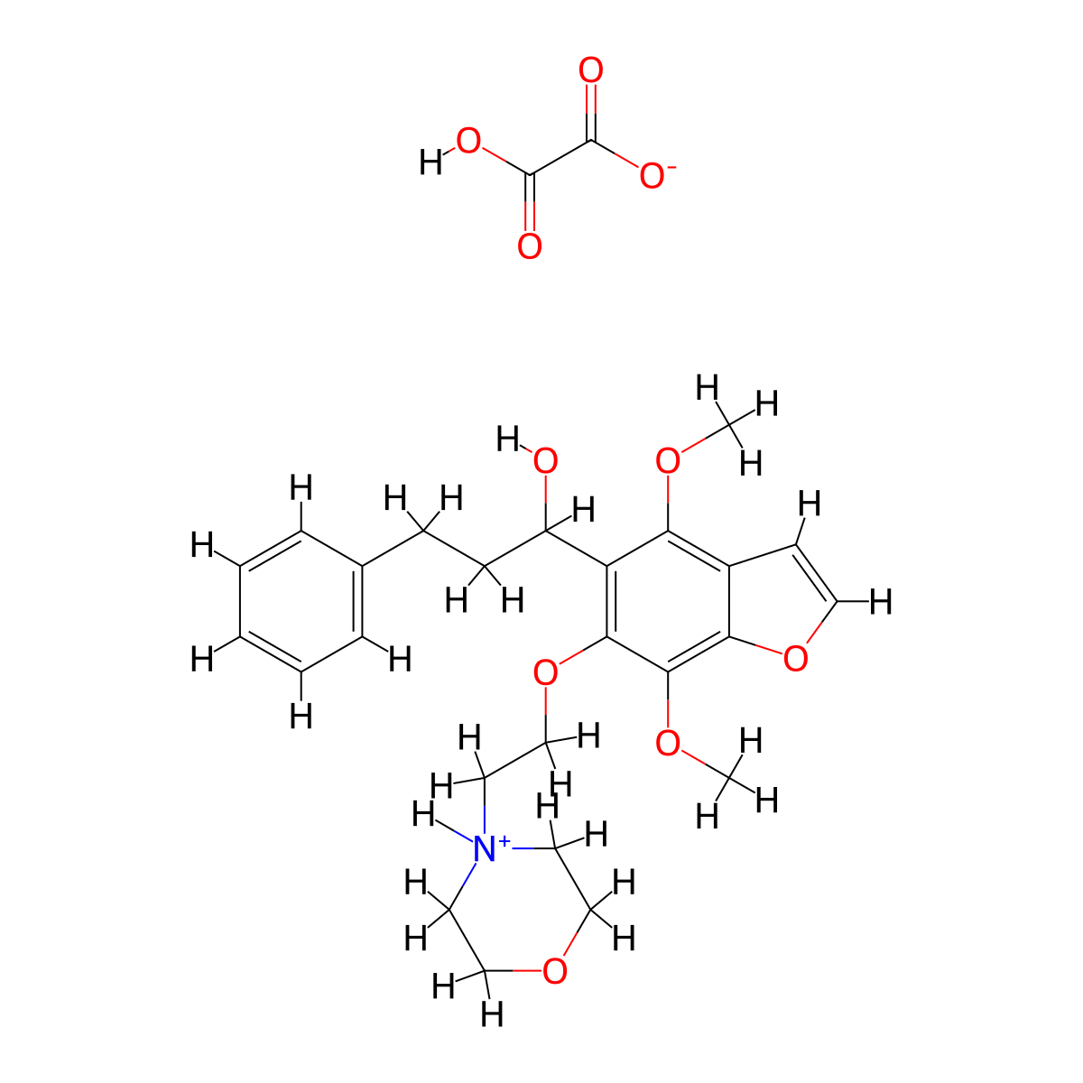 5-benzofuranmethanol, 4,7-dimethoxy-6-(2-(4-morpholinyl)ethoxy)-alpha-(2-phenylethyl)-, oxalate (1:1) (salt) molecular structure, CAS 40680-76-0