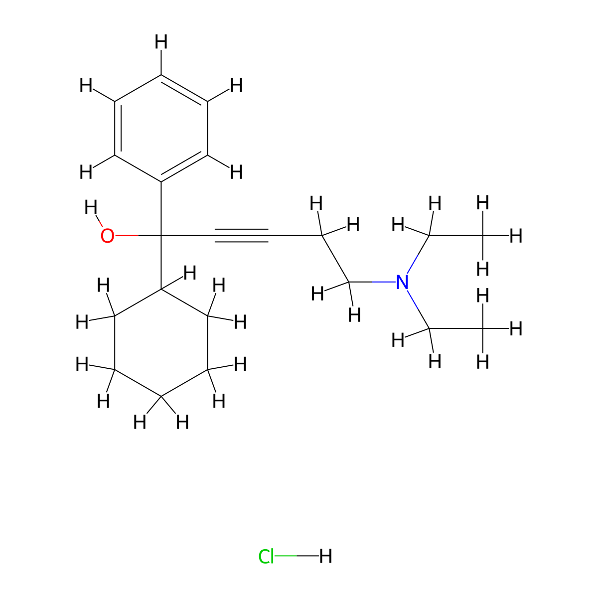 Cyclohexanemethanol, alpha-(4-(diethylamino)-1-butynyl)-alpha-phenyl-, hydrochloride molecular structure, CAS 4069-27-6