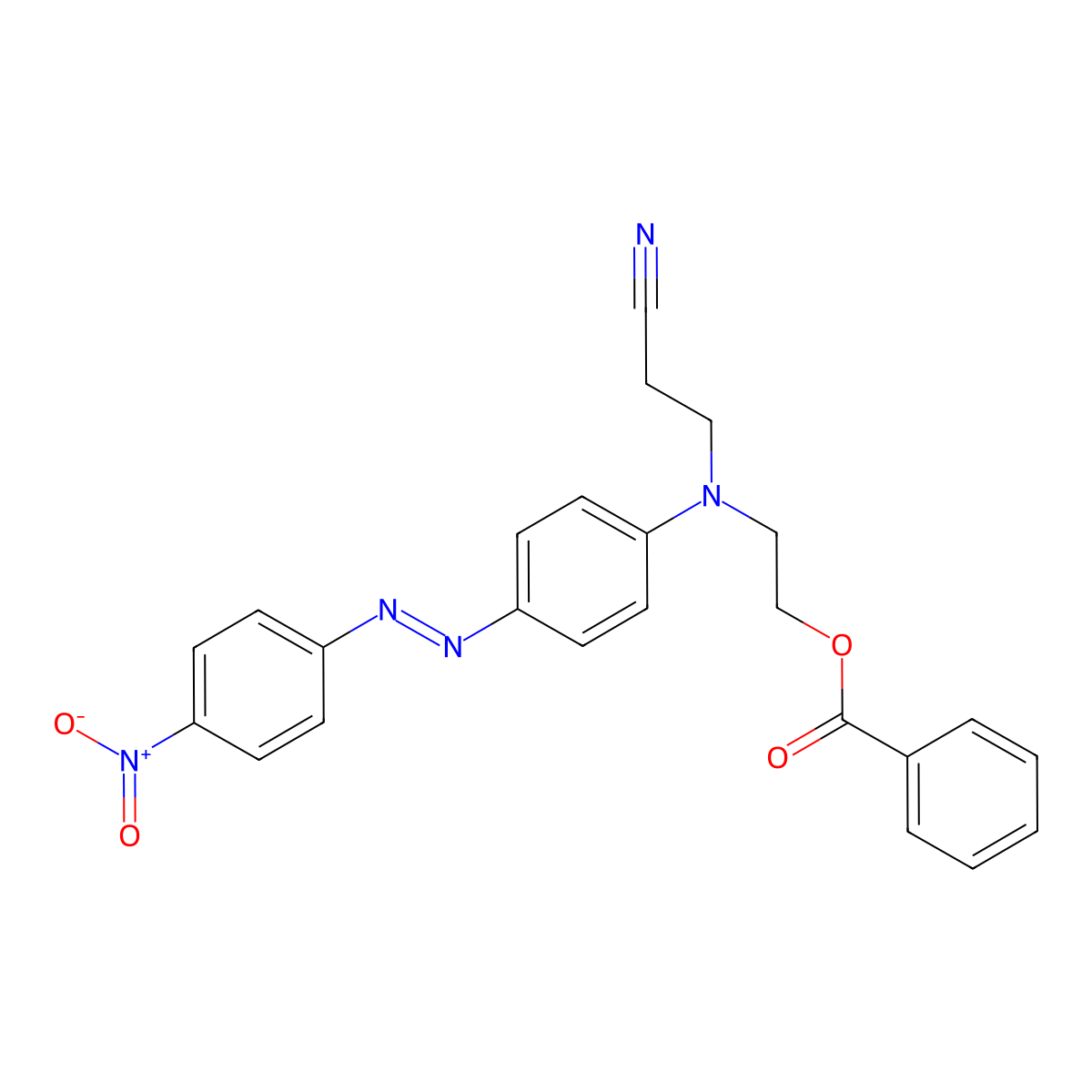 Propanenitrile, 3-((2-(benzoyloxy)ethyl)(4-(2-(4-nitrophenyl)diazenyl)phenyl)amino)- molecular structure, CAS 40690-89-9