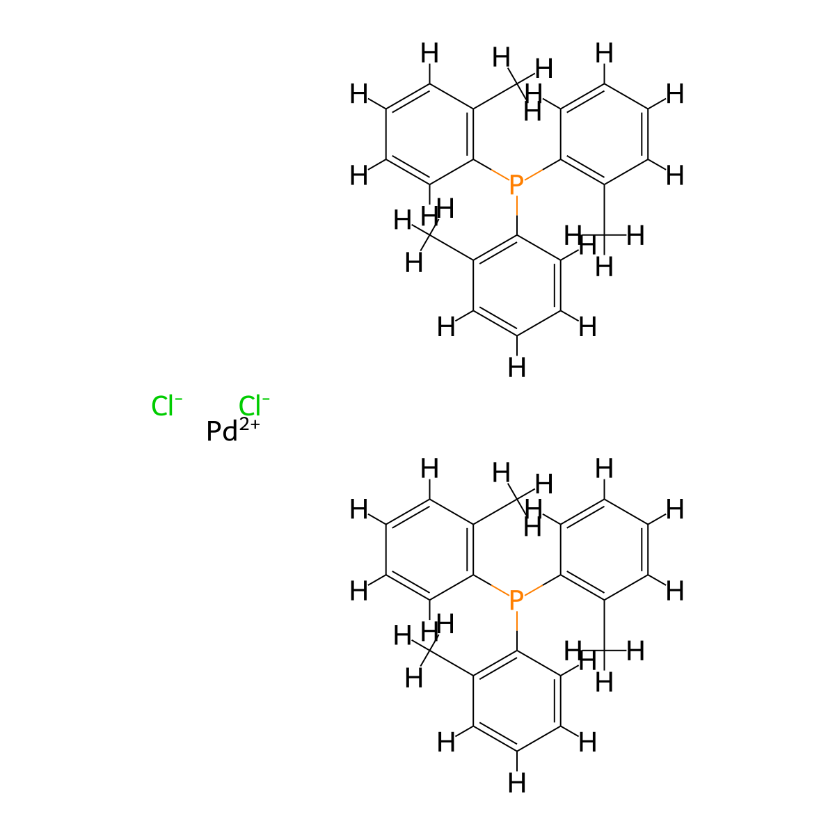 Palladium(2+);tris(2-methylphenyl)phosphane;dichloride molecular structure, CAS 40691-33-6