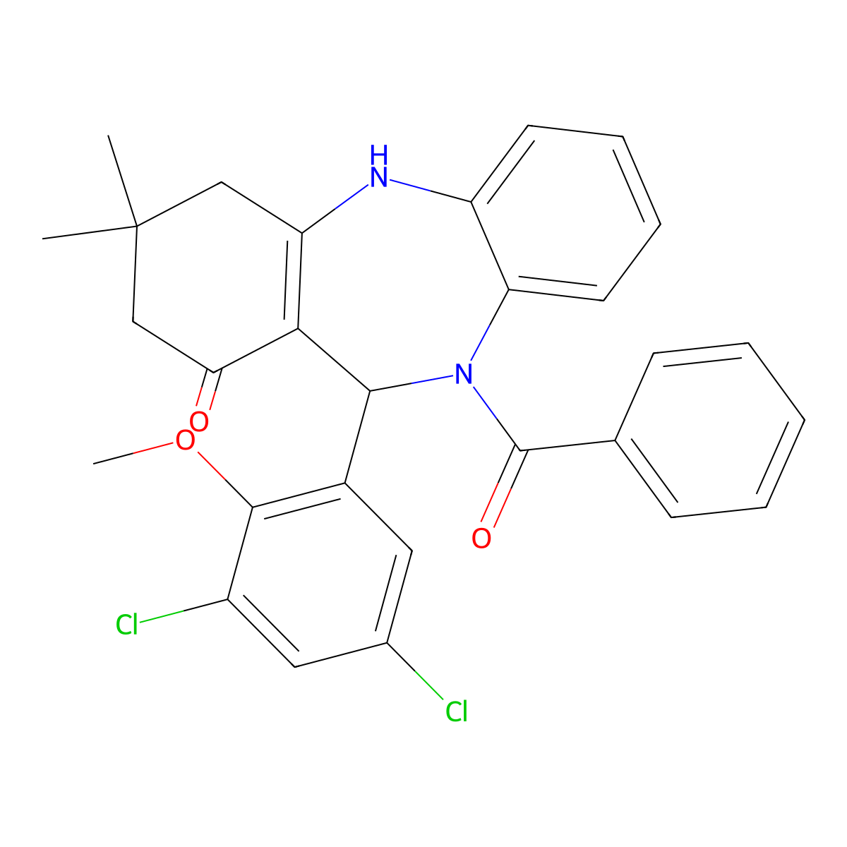 10-benzoyl-11-(3,5-dichloro-2-methoxyphenyl)-3,3-dimethyl-2,3,4,5,10,11-hexahydro-1H-dibenzo[b,e][1,4]diazepin-1-one molecular structure, CAS 406914-46-3