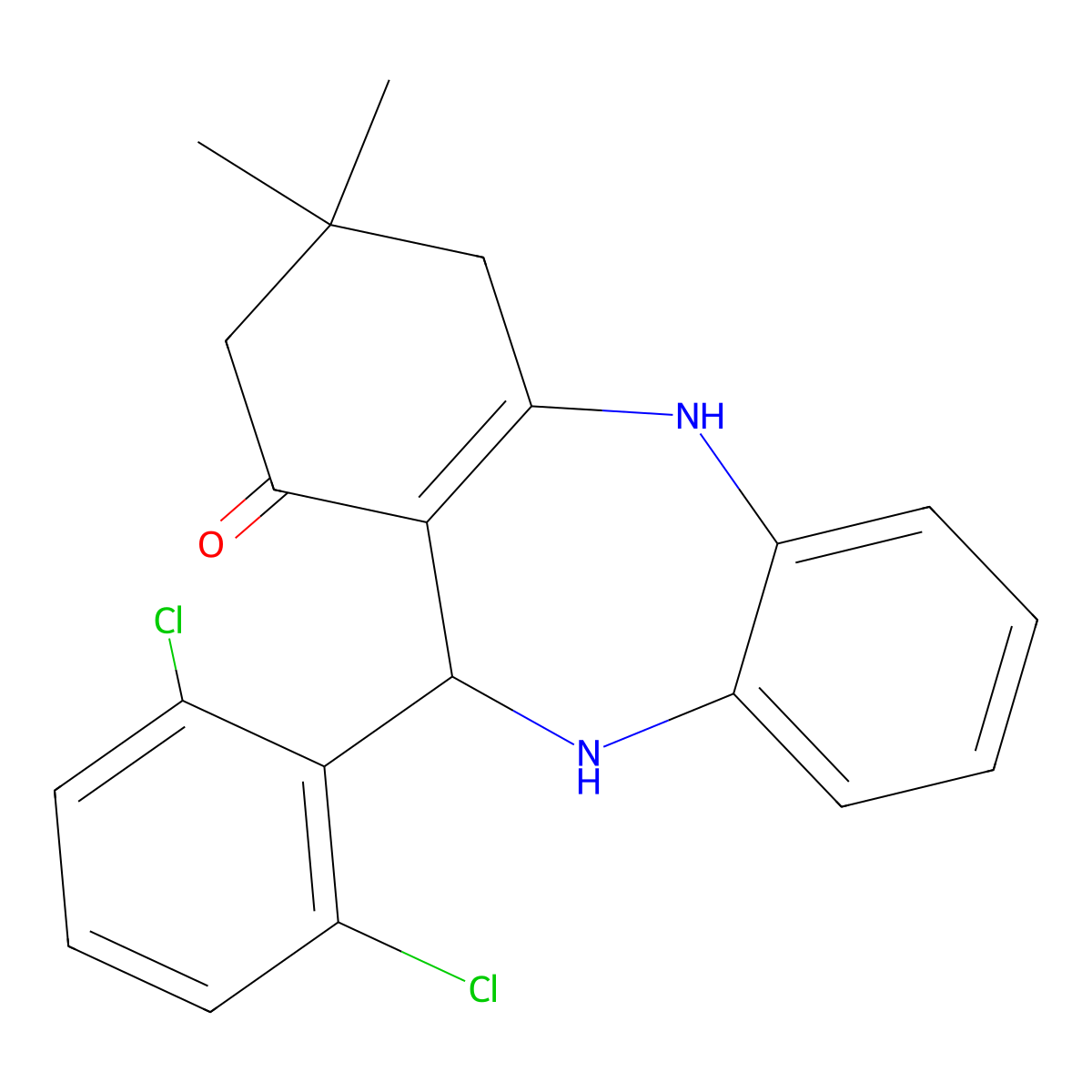 6-(2,6-dichlorophenyl)-9,9-dimethyl-6,8,10,11-tetrahydro-5H-benzo[b][1,4]benzodiazepin-7-one molecular structure, CAS 406914-48-5