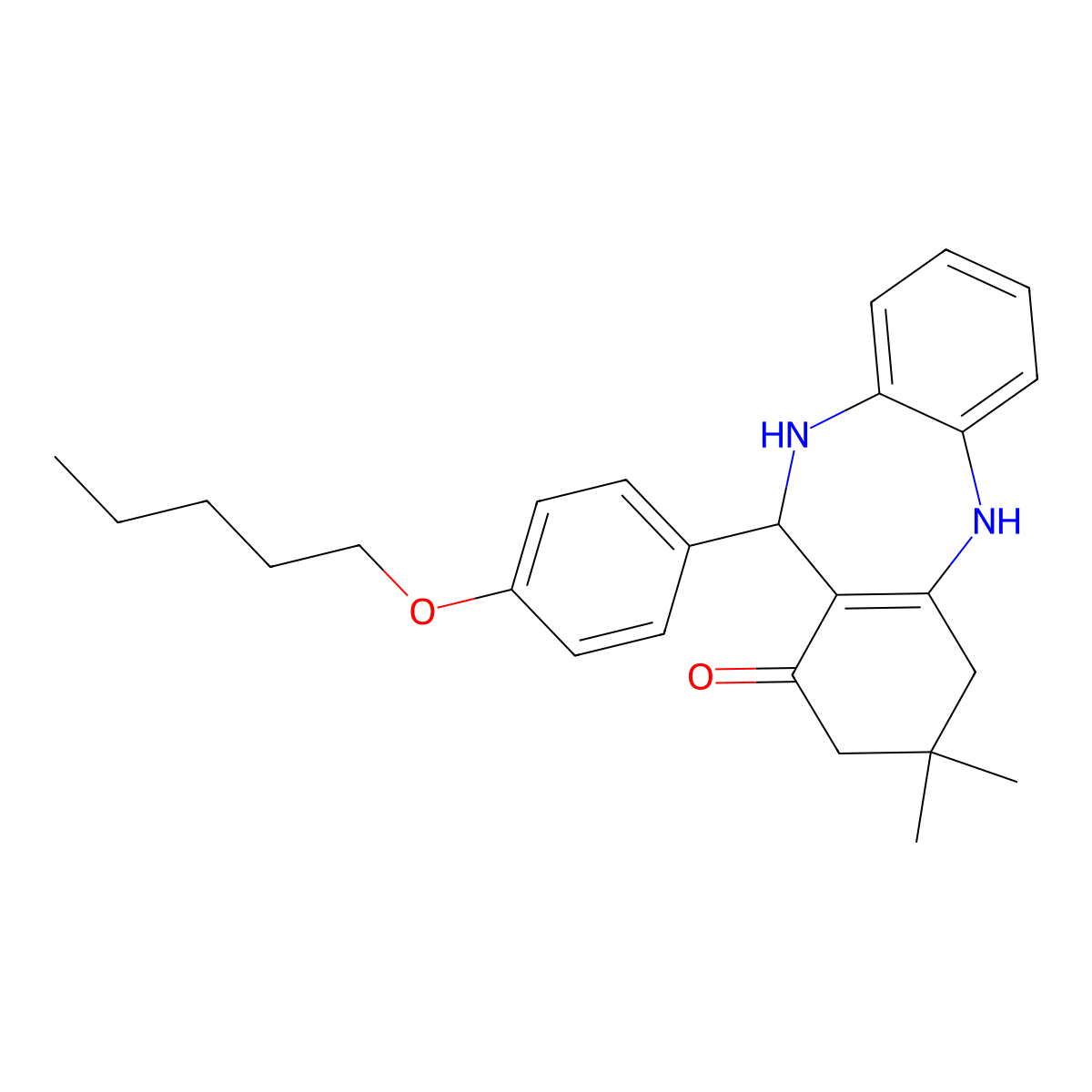 9,9-dimethyl-6-(4-pentoxyphenyl)-6,8,10,11-tetrahydro-5H-benzo[b][1,4]benzodiazepin-7-one molecular structure, CAS 406914-52-1