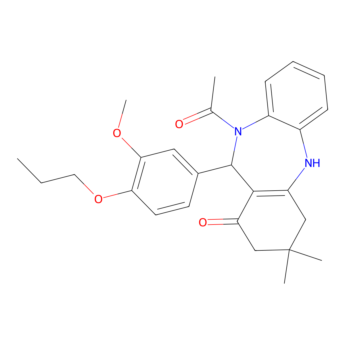 5-Acetyl-6-(3-methoxy-4-propoxyphenyl)-9,9-dimethyl-6,8,10,11-tetrahydrobenzo[b][1,4]benzodiazepin-7-one molecular structure, CAS 406914-69-0