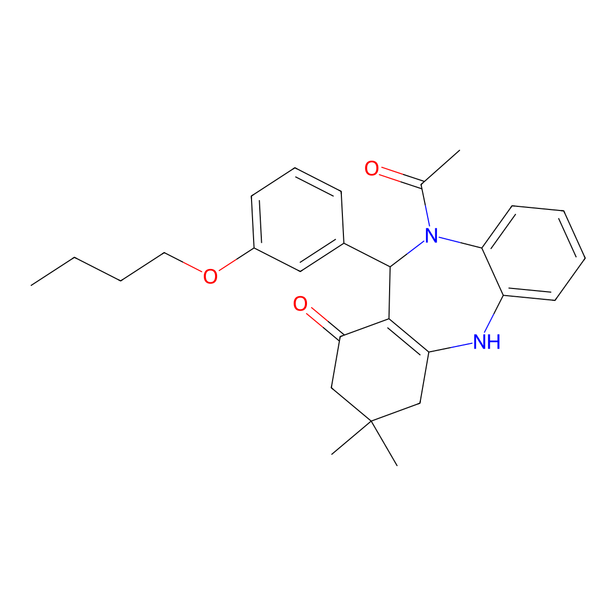 5-Acetyl-6-(3-butoxyphenyl)-9,9-dimethyl-6,8,10,11-tetrahydrobenzo[b][1,4]benzodiazepin-7-one molecular structure, CAS 406914-75-8