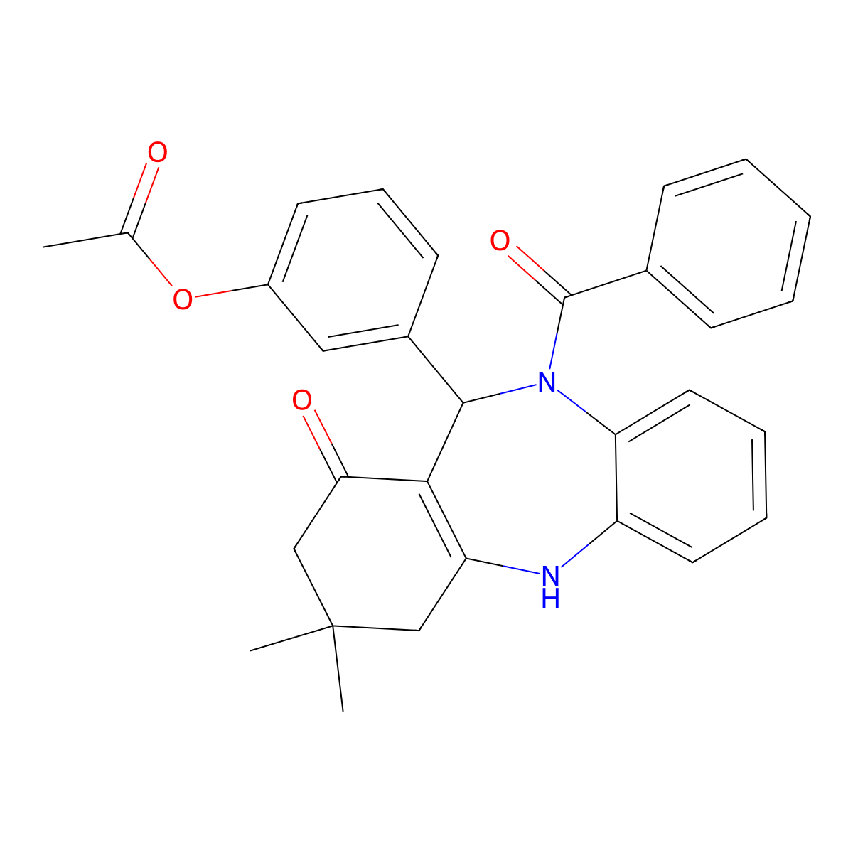 3-(10-benzoyl-3,3-dimethyl-1-oxo-2,3,4,5,10,11-hexahydro-1H-dibenzo[b,e][1,4]diazepin-11-yl)phenyl acetate molecular structure, CAS 406914-89-4