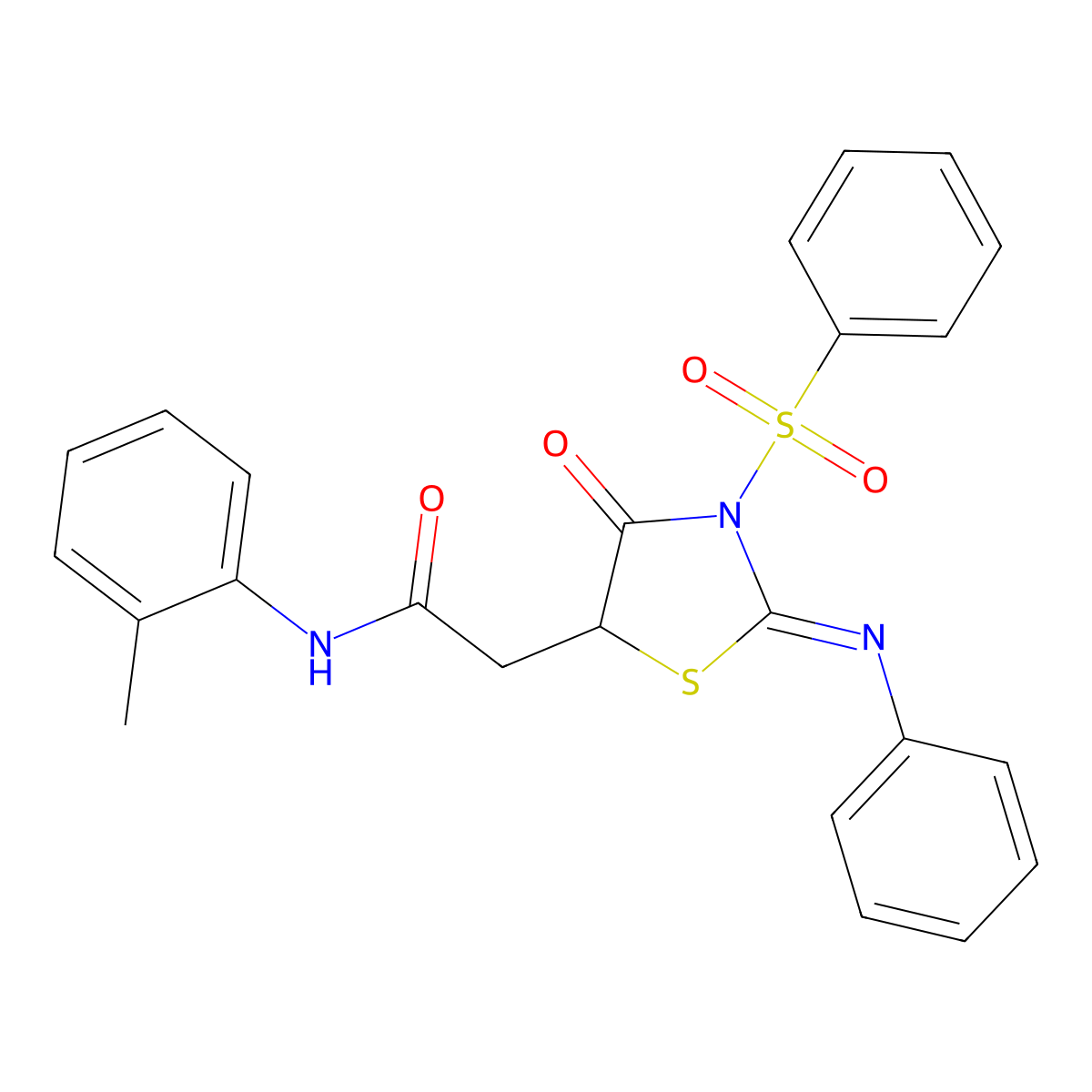 (Z)-2-(4-oxo-2-(phenylimino)-3-(phenylsulfonyl)thiazolidin-5-yl)-N-(o-tolyl)acetamide molecular structure, CAS 406915-33-1