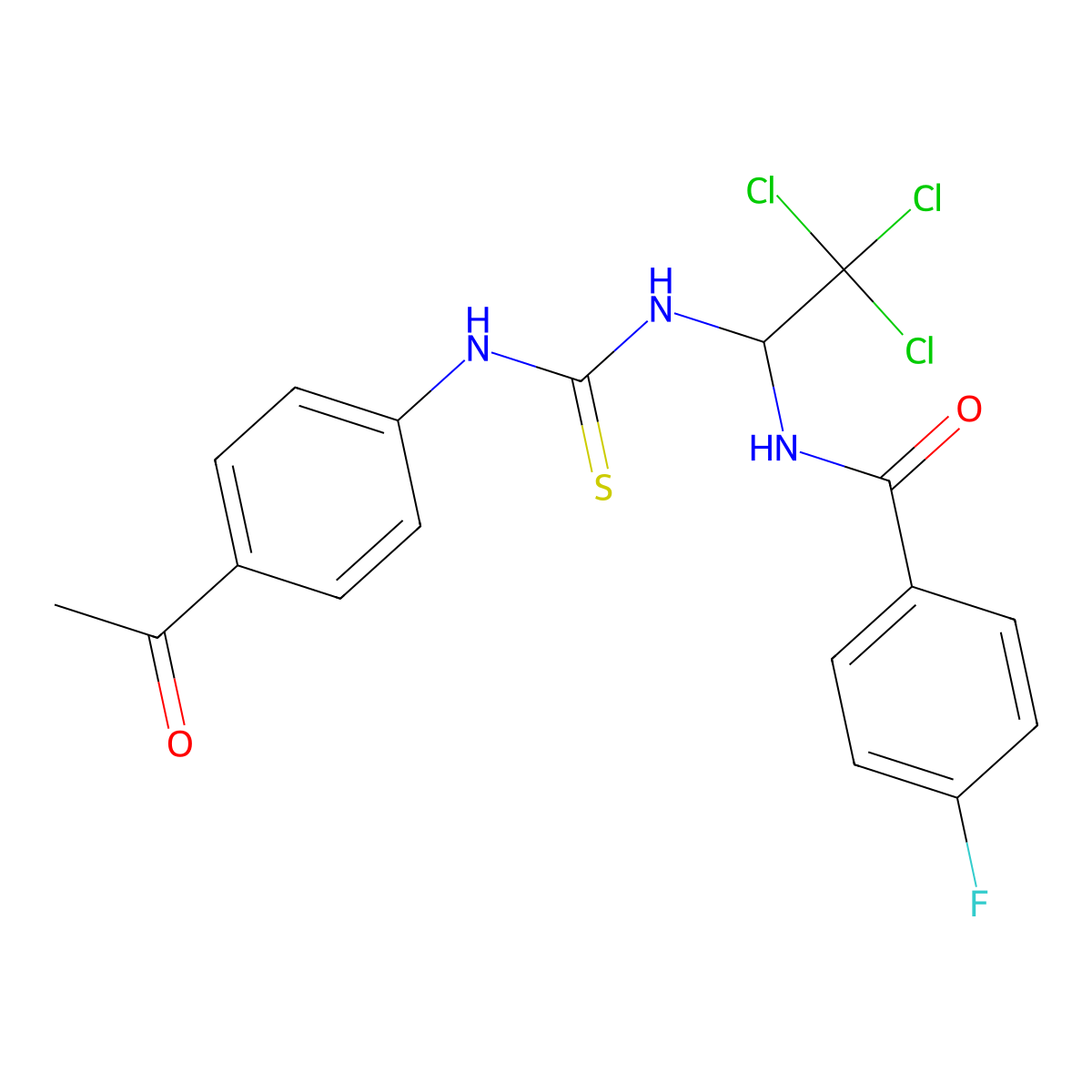N-(1-{[(4-acetylanilino)carbothioyl]amino}-2,2,2-trichloroethyl)-4-fluorobenzamide molecular structure, CAS 406915-41-1