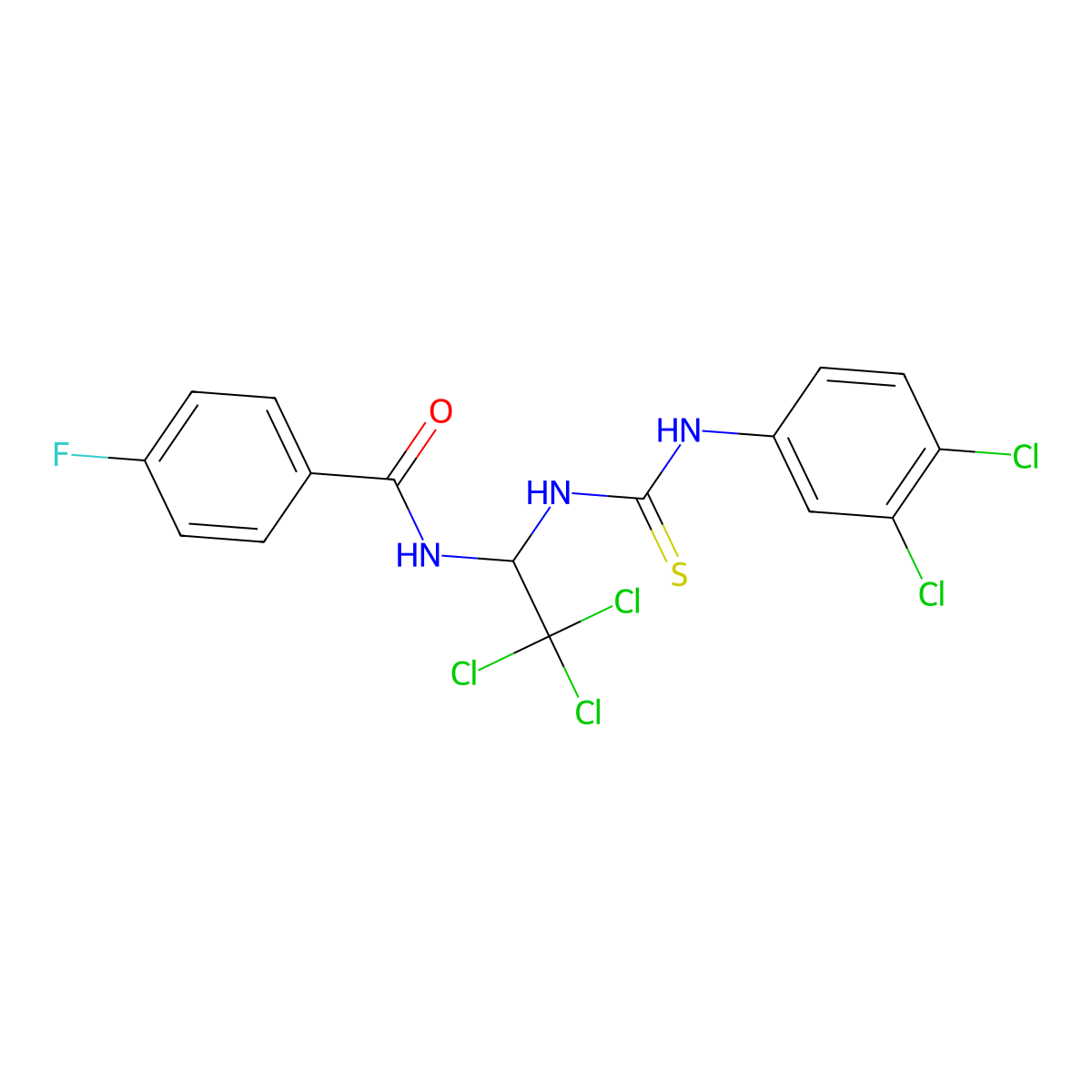 4-fluoro-N-(2,2,2-trichloro-1-{[(3,4-dichloroanilino)carbothioyl]amino}ethyl)benzamide molecular structure, CAS 406915-42-2