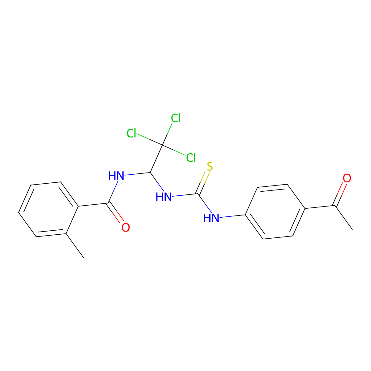 N(1-(((4-Acetylanilino)carbothioyl)amino)2,2,2-trichloroethyl)-2-methylbenzamide molecular structure, CAS 406915-74-0
