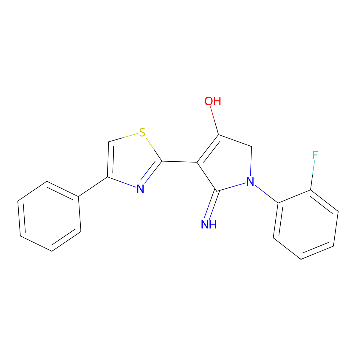 5-amino-1-(2-fluorophenyl)-4-(4-phenyl-1,3-thiazol-2-yl)-1,2-dihydro-3H-pyrrol-3-one molecular structure, CAS 406917-39-3