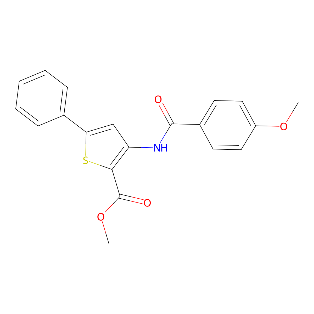 Methyl 3-(4-methoxybenzamido)-5-phenylthiophene-2-carboxylate molecular structure, CAS 406924-48-9
