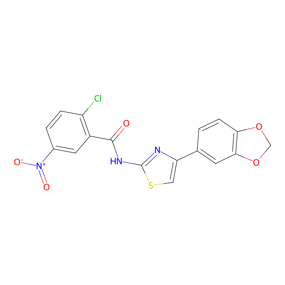 N-(4-(benzo[d][1,3]dioxol-5-yl)thiazol-2-yl)-2-chloro-5-nitrobenzamide molecular structure, CAS 406925-11-9