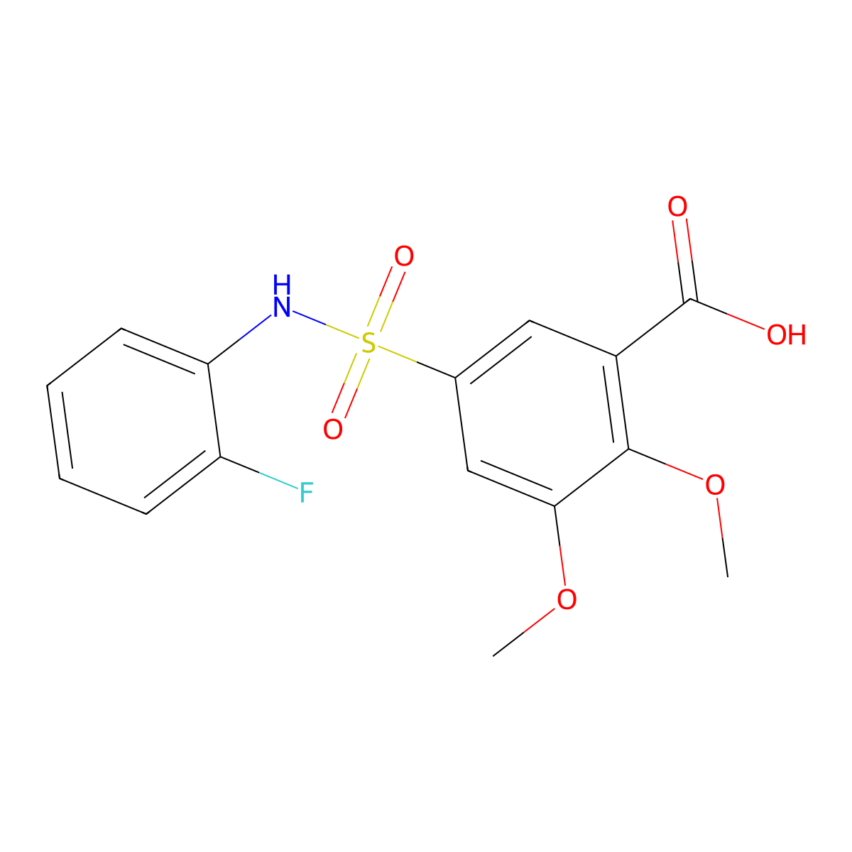 5-((2-Fluorophenyl)sulfamoyl)-2,3-dimethoxybenzoic acid molecular structure, CAS 406928-29-8