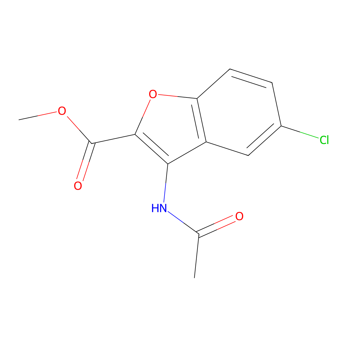 Methyl 3-acetamido-5-chloro-1-benzofuran-2-carboxylate molecular structure, CAS 406929-37-1