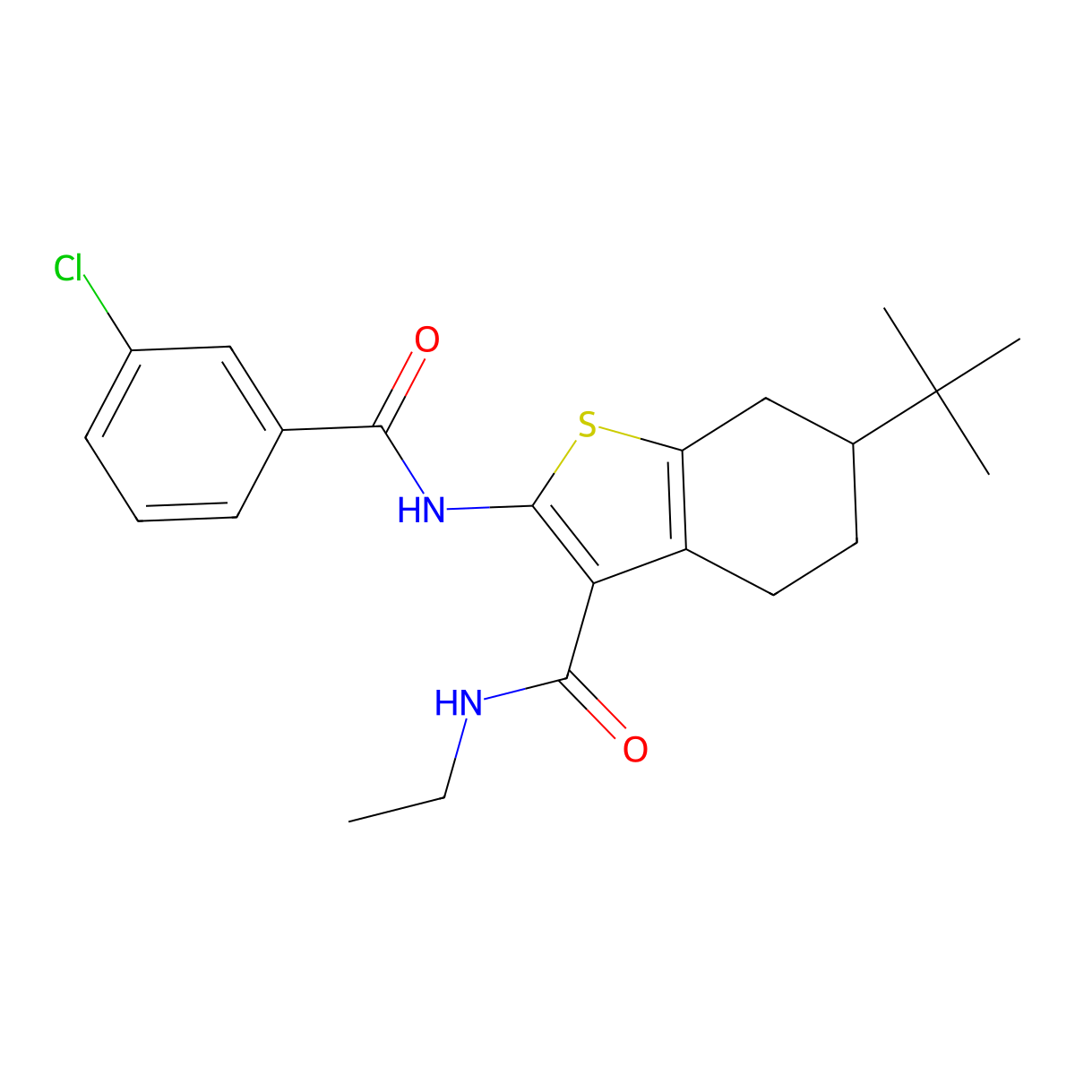 6-tert-butyl-2-[(3-chlorobenzoyl)amino]-N-ethyl-4,5,6,7-tetrahydro-1-benzothiophene-3-carboxamide molecular structure, CAS 406930-69-6