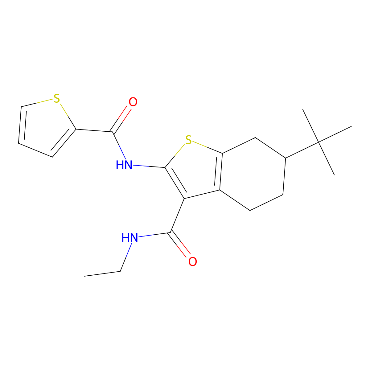 6-tert-butyl-N-ethyl-2-(thiophene-2-carbonylamino)-4,5,6,7-tetrahydro-1-benzothiophene-3-carboxamide molecular structure, CAS 406930-74-3