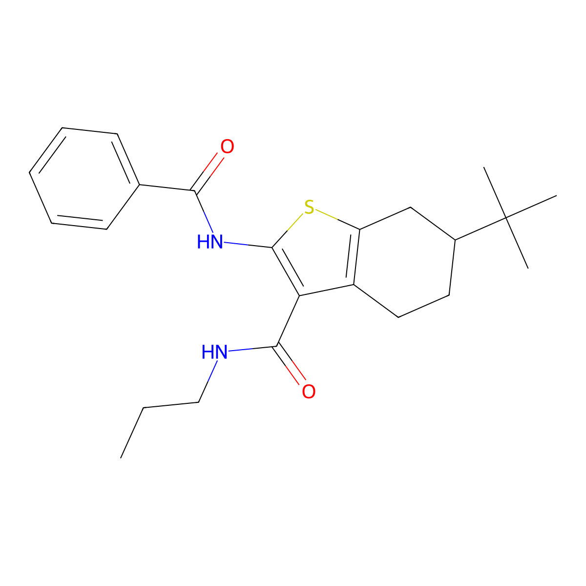 2-benzamido-6-tert-butyl-N-propyl-4,5,6,7-tetrahydro-1-benzothiophene-3-carboxamide molecular structure, CAS 406930-75-4
