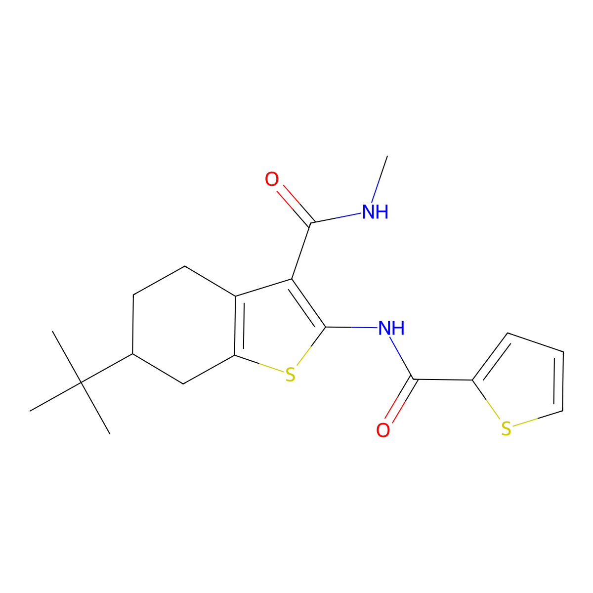 6-tert-butyl-N-methyl-2-(thiophene-2-carbonylamino)-4,5,6,7-tetrahydro-1-benzothiophene-3-carboxamide molecular structure, CAS 406931-02-0