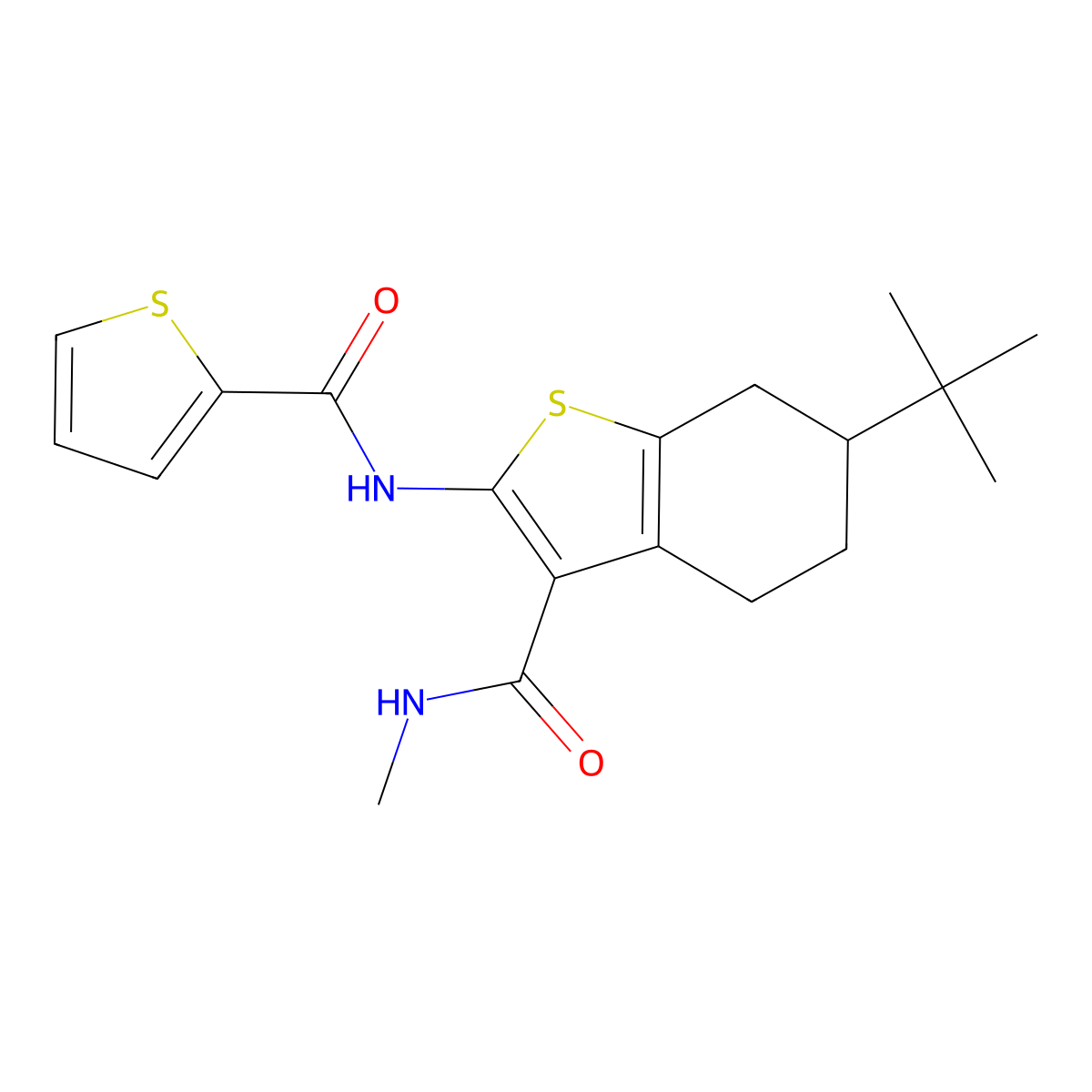 6-tert-butyl-N-methyl-2-(thiophene-2-carbonylamino)-4,5,6,7-tetrahydro-1-benzothiophene-3-carboxamide molecular structure, CAS 406931-02-0