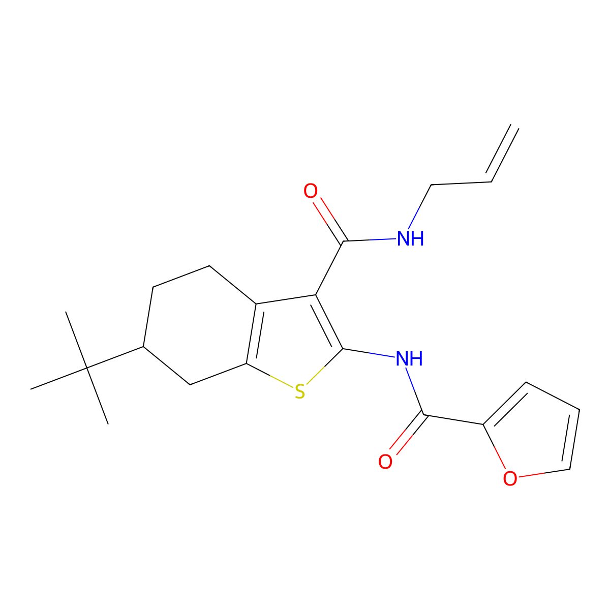 N-[6-tert-butyl-3-(prop-2-enylcarbamoyl)-4,5,6,7-tetrahydro-1-benzothiophen-2-yl]furan-2-carboxamide molecular structure, CAS 406931-15-5