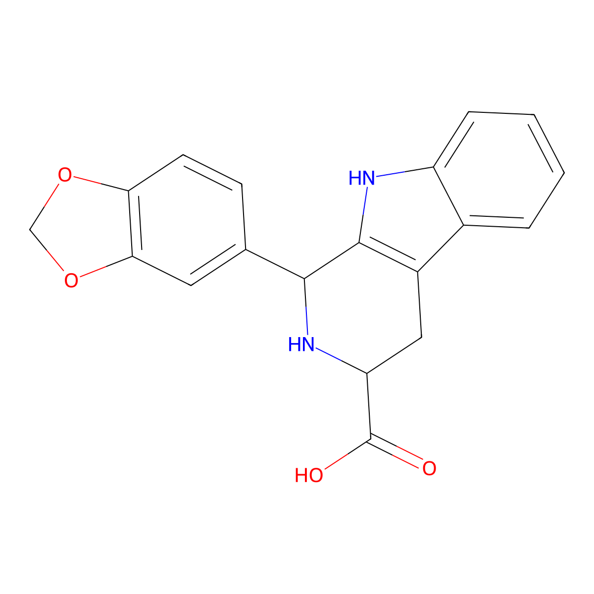 (1R,3R)-1-(1,3-benzodioxol-5-yl)-2,3,4,9-tetrahydro-1H-pyrido[3,4-b]indole-3-carboxylic acid molecular structure, CAS 406938-39-4