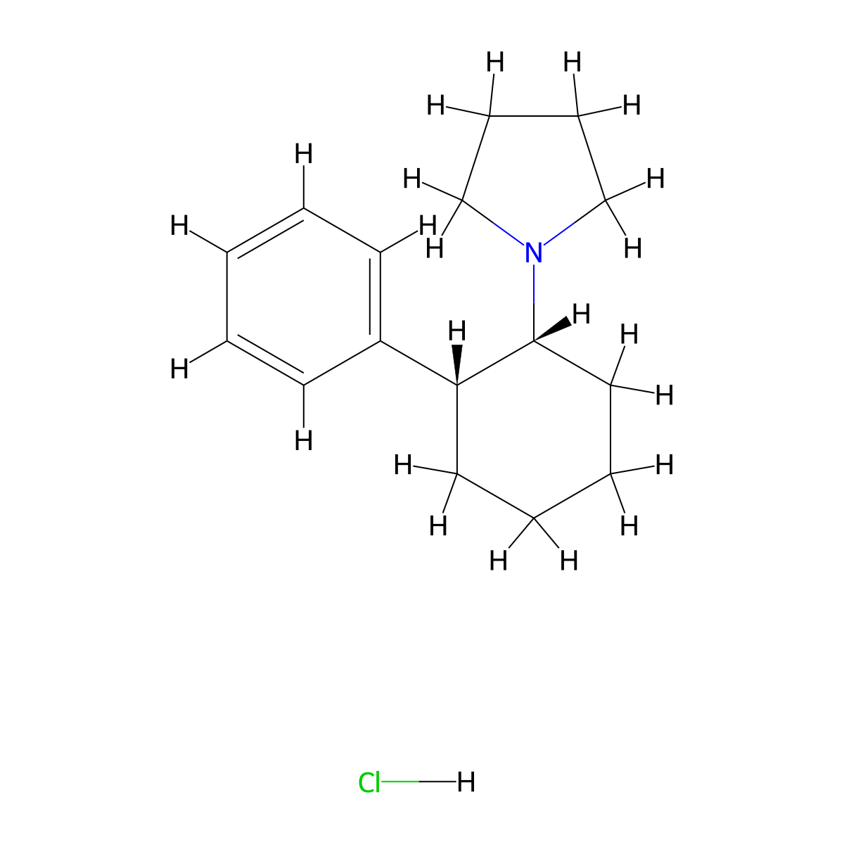 Pyrrolidine, 1-(2-phenylcyclohexyl)-, hydrochloride, cis- molecular structure, CAS 40709-76-0
