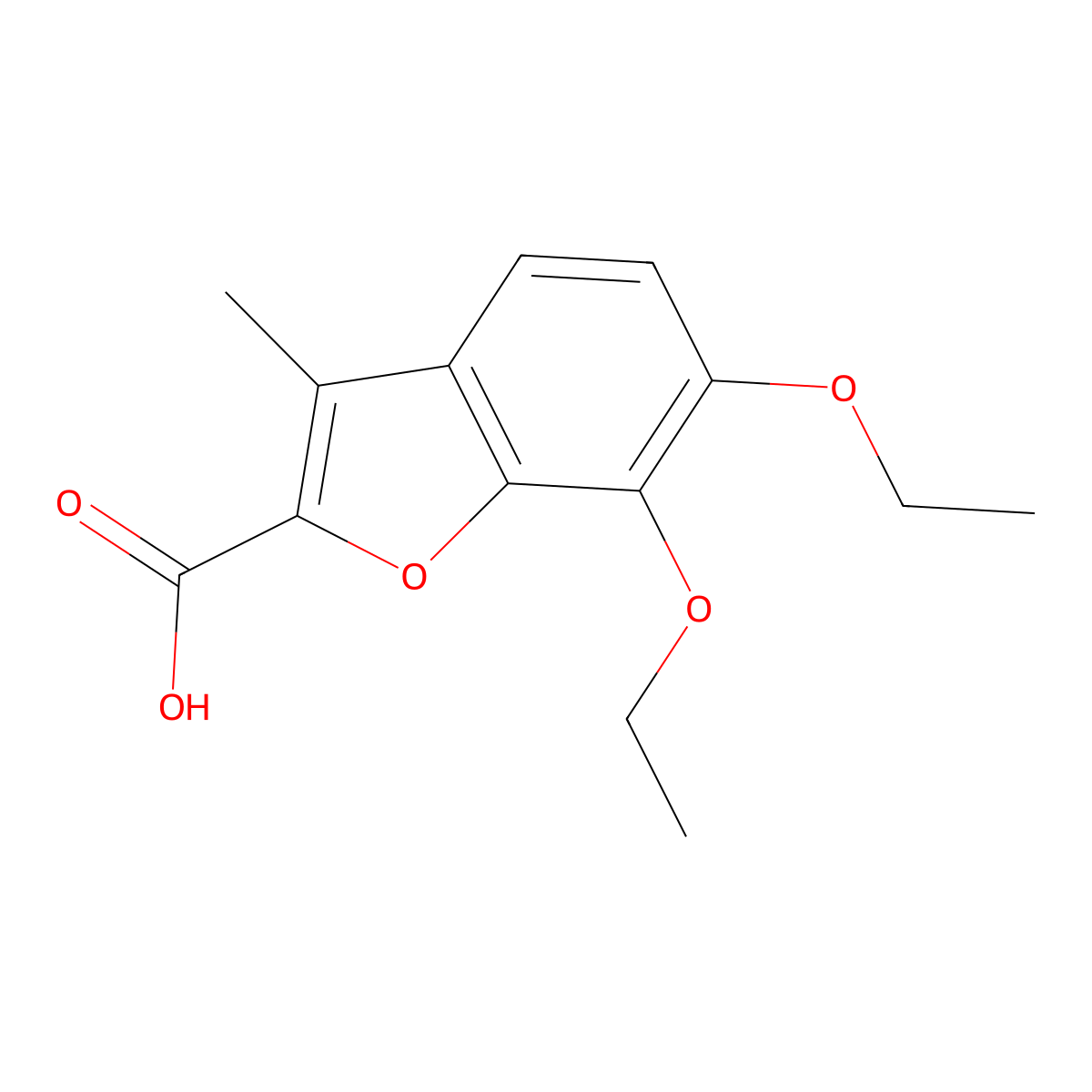 6,7-Diethoxy-3-methyl-1-benzofuran-2-carboxylic acid molecular structure, CAS 40713-26-6