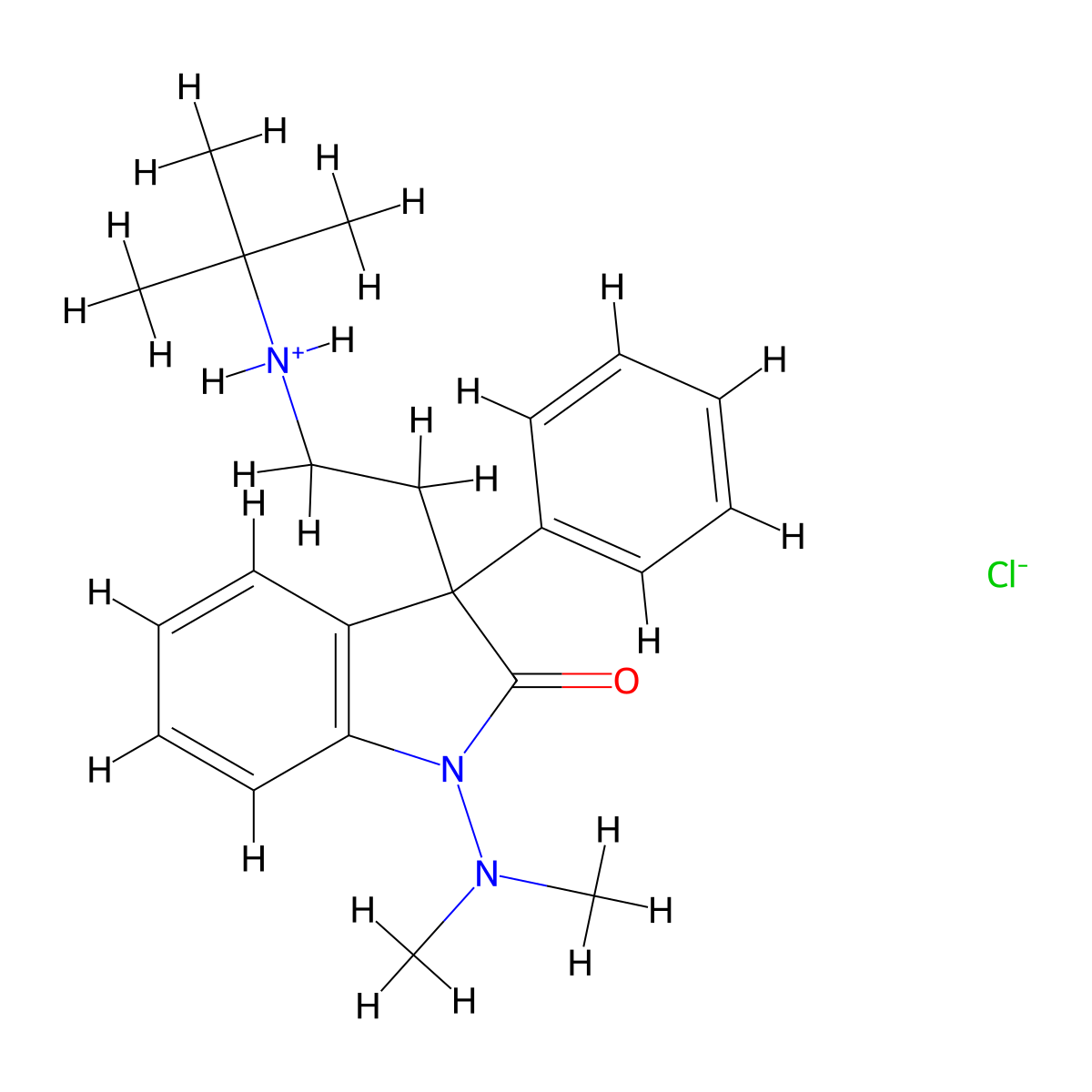 2-Indolinone, 3-(2-(tert-butylamino)ethyl)-1-(dimethylamino)-3-phenyl-, monohydrochloride molecular structure, CAS 40713-82-4