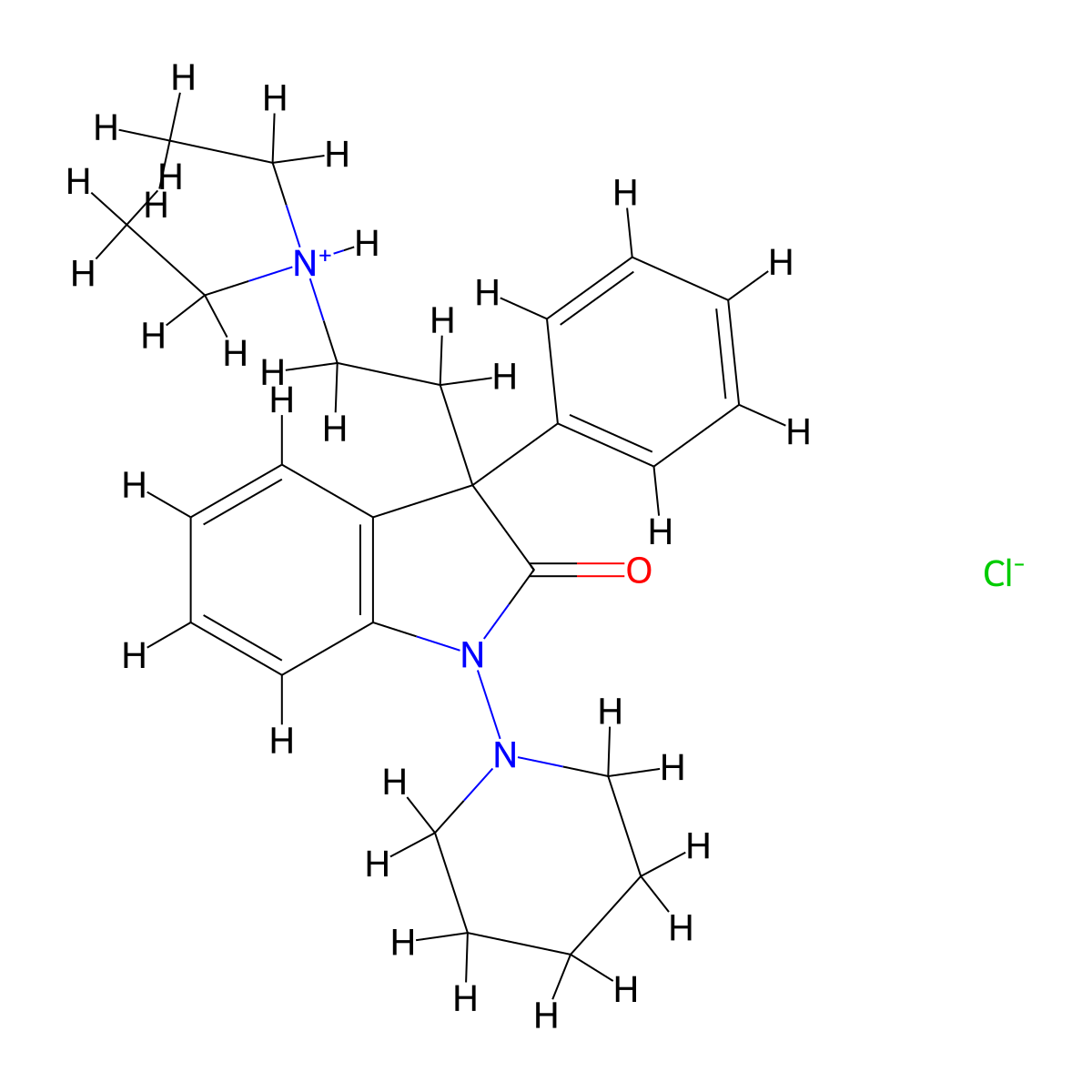 2-Indolinone, 3-(2-(diethylamino)ethyl)-3-phenyl-1-piperidino-, monohydrochloride molecular structure, CAS 40714-59-8