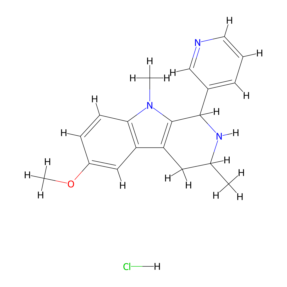 1H-Pyrido(3,4-b)indole, 2,3,4,9-tetrahydro-3,9-dimethyl-6-methoxy-1-(3-pyridinyl)-, monohydrochloride molecular structure, CAS 40717-63-3
