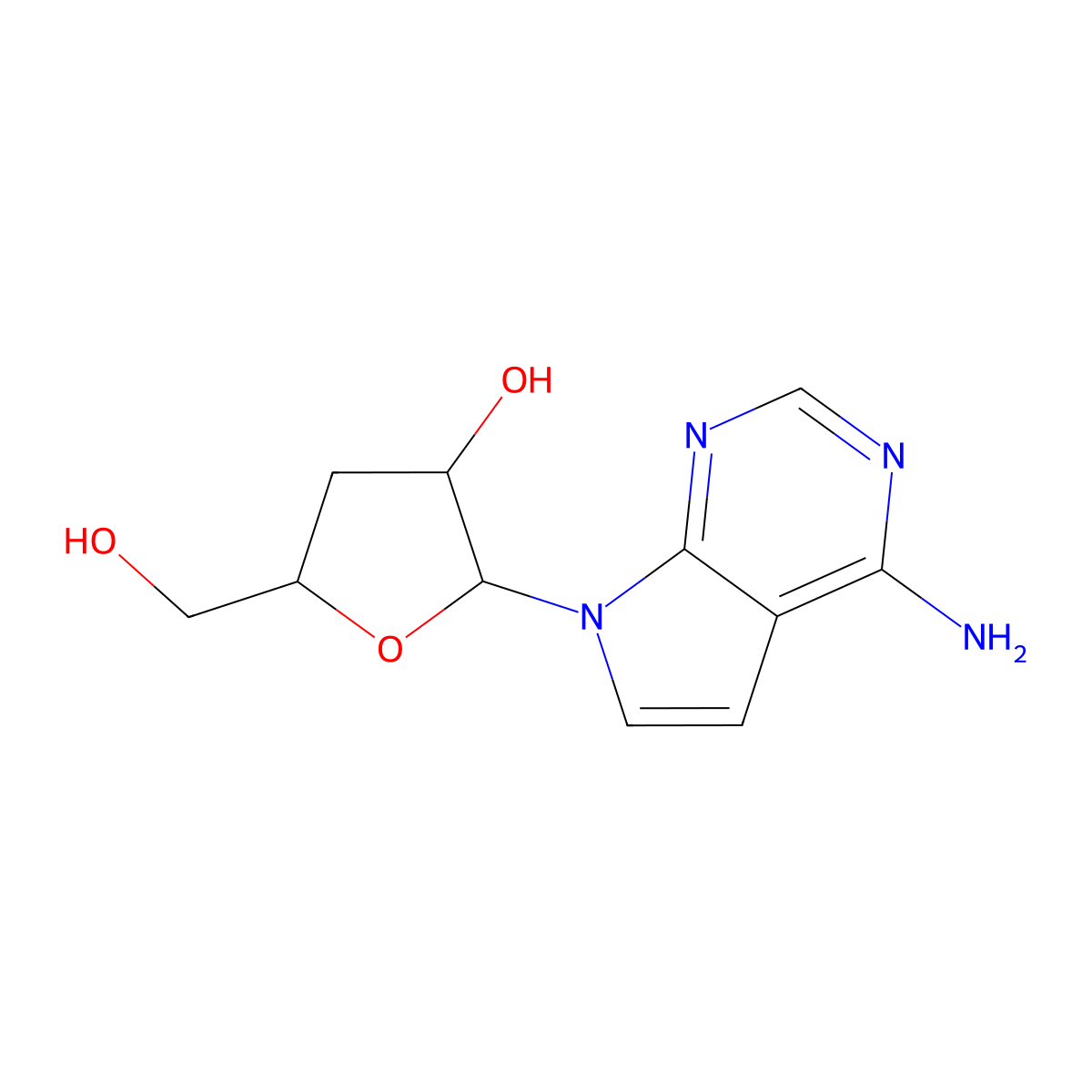 2-(4-Aminopyrrolo[2,3-d]pyrimidin-7-yl)-5-(hydroxymethyl)oxolan-3-ol molecular structure, CAS 40725-89-1