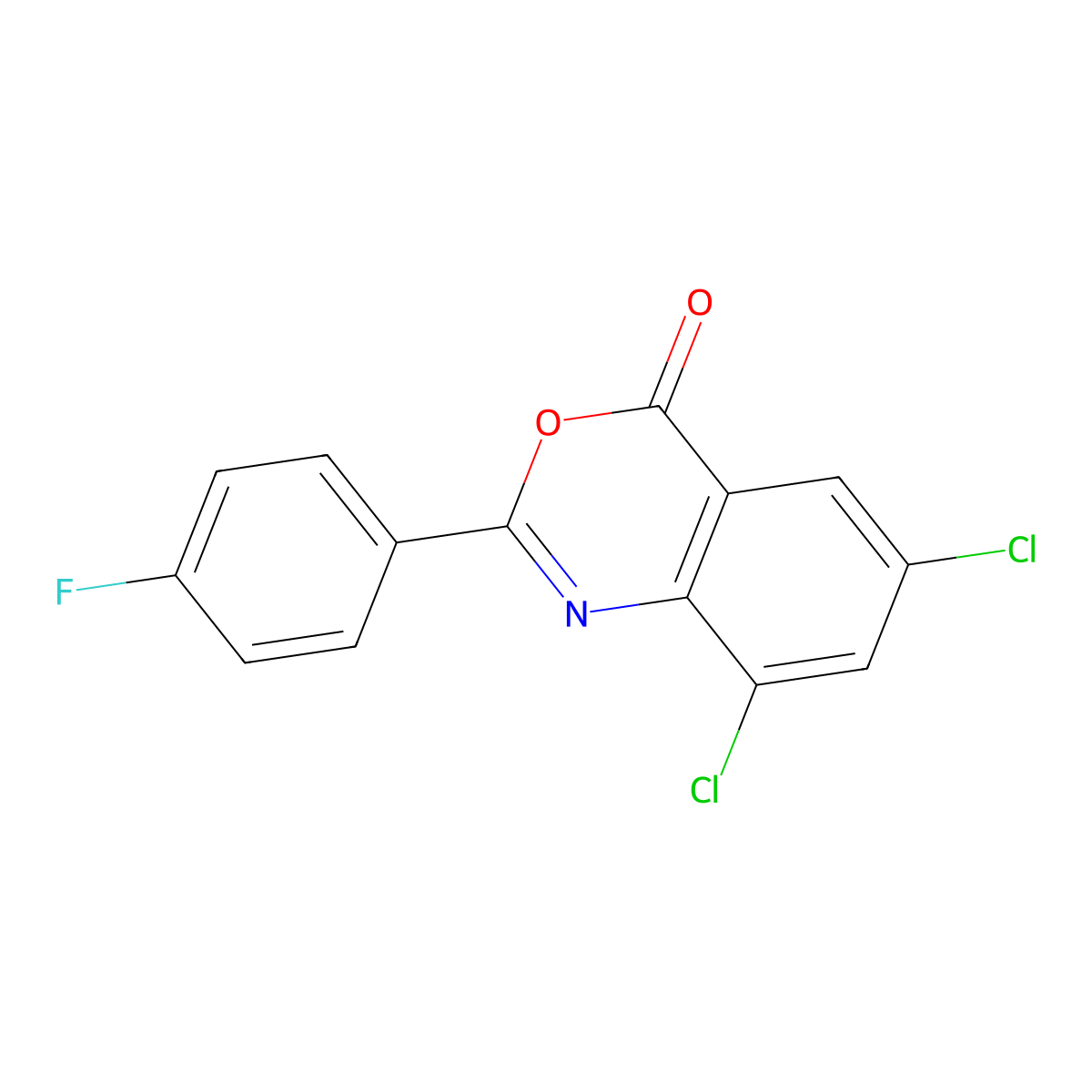 6,8-dichloro-2-(4-fluorophenyl)-4H-3,1-benzoxazin-4-one molecular structure, CAS 40728-56-1