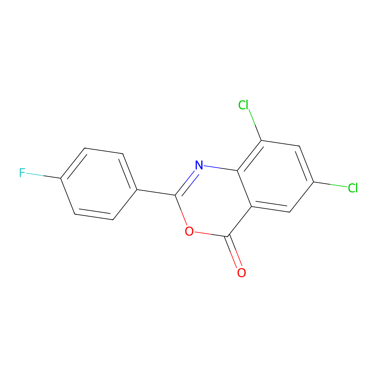 6,8-dichloro-2-(4-fluorophenyl)-4H-3,1-benzoxazin-4-one molecular structure, CAS 40728-56-1