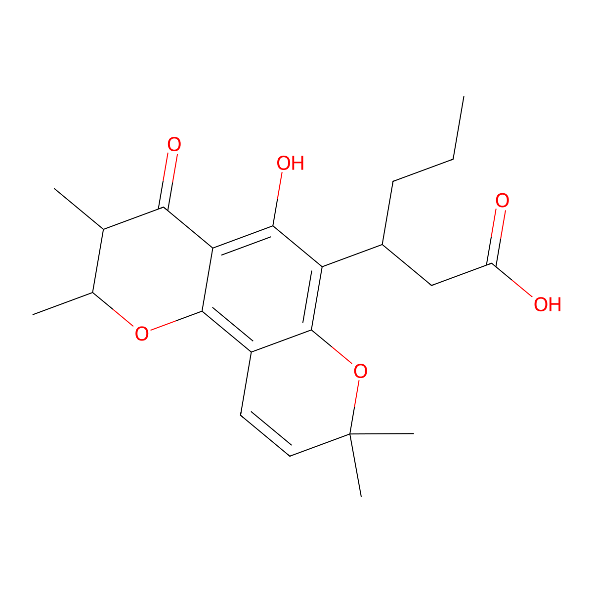 3-[(2R,3S)-5-hydroxy-2,3,8,8-tetramethyl-4-oxo-2,3-dihydropyrano[2,3-h]chromen-6-yl]hexanoic acid molecular structure, CAS 40737-92-6