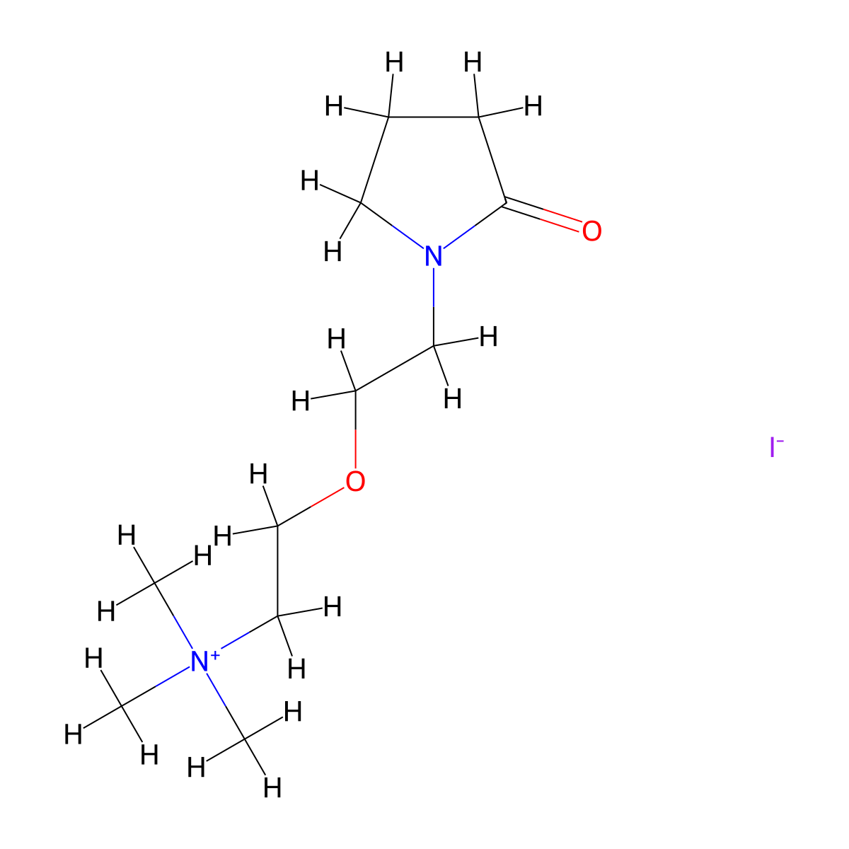 Ammonium, (2-(2-(2-oxo-1-pyrrolidinyl)ethoxy)ethyl)trimethyl-, iodide molecular structure, CAS 4075-89-2