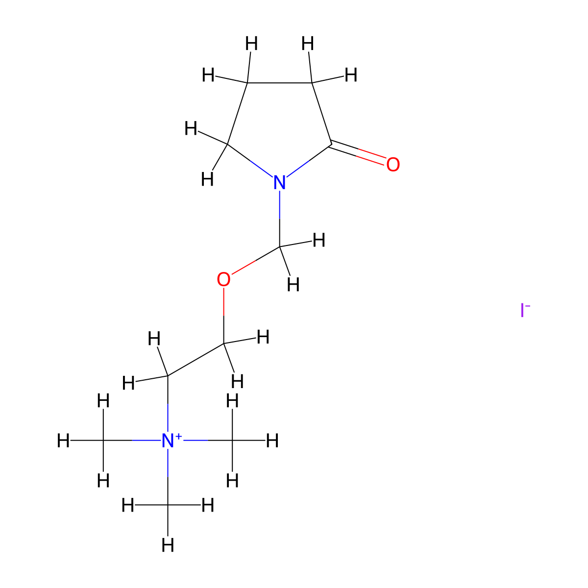 Ammonium, (2-(2-oxo-1-pyrrolidinylmethoxy)ethyl)trimethyl-, iodide molecular structure, CAS 4075-91-6