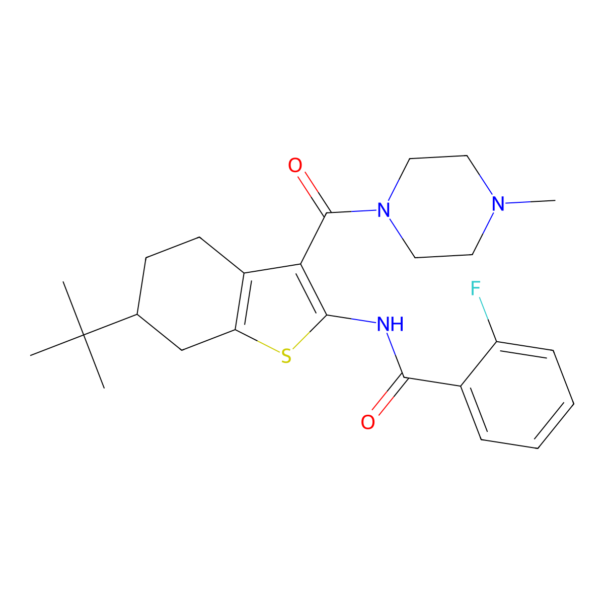 N-[6-tert-butyl-3-(4-methylpiperazine-1-carbonyl)-4,5,6,7-tetrahydro-1-benzothiophen-2-yl]-2-fluorobenzamide molecular structure, CAS 407585-47-1