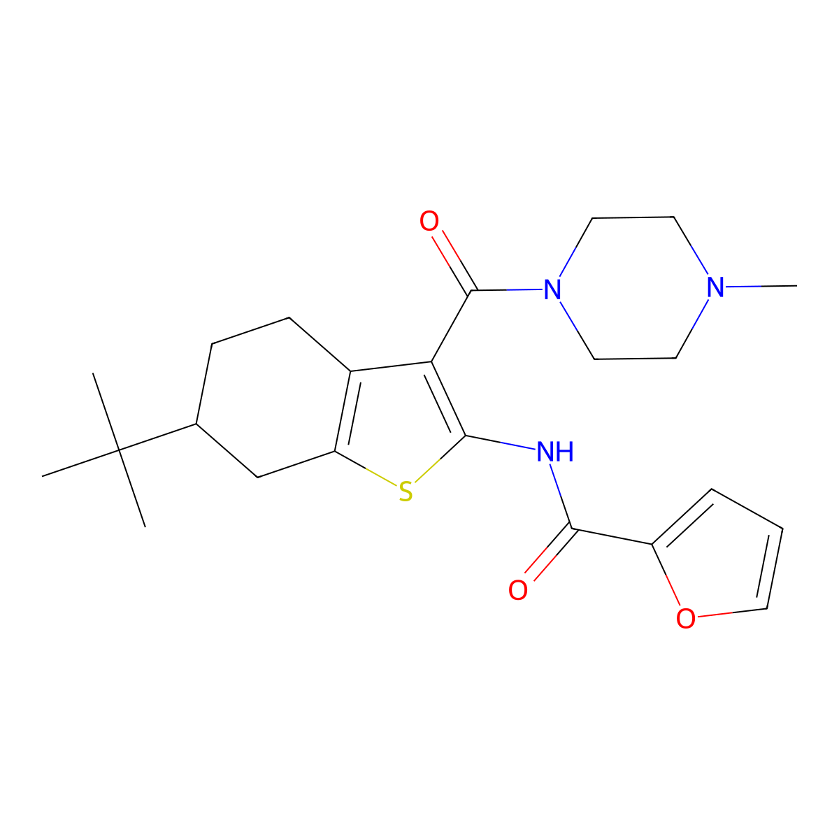 N-[6-tert-butyl-3-(4-methylpiperazine-1-carbonyl)-4,5,6,7-tetrahydro-1-benzothiophen-2-yl]furan-2-carboxamide molecular structure, CAS 407585-48-2