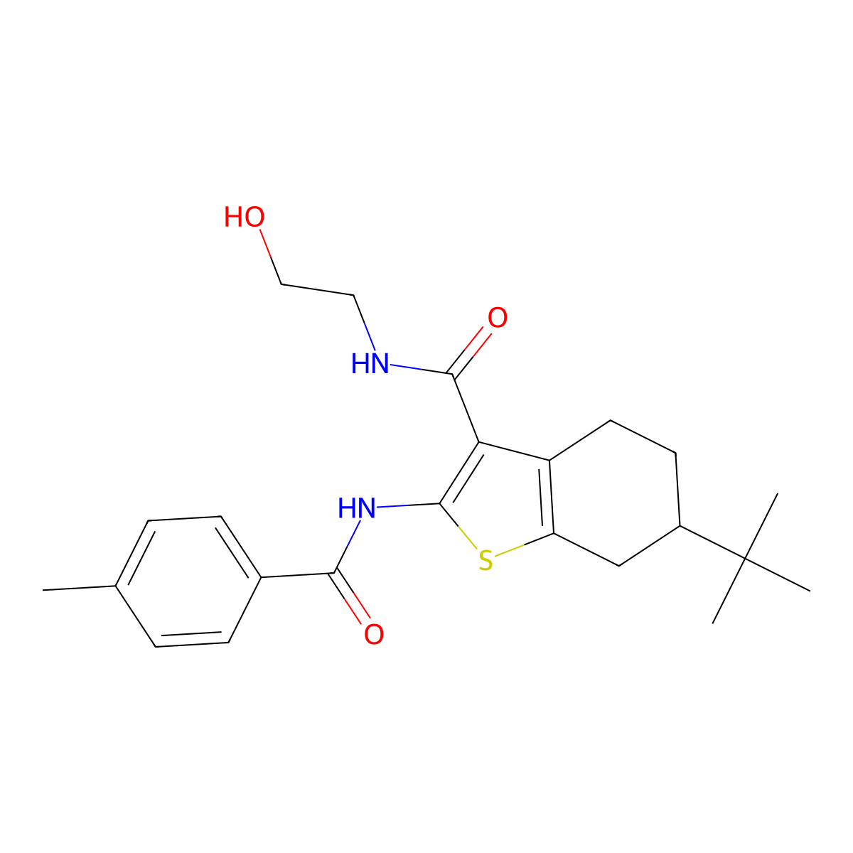 6-tert-butyl-N-(2-hydroxyethyl)-2-[(4-methylbenzoyl)amino]-4,5,6,7-tetrahydro-1-benzothiophene-3-carboxamide molecular structure, CAS 407586-65-6