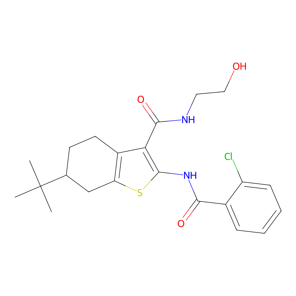6-tert-butyl-2-[(2-chlorobenzoyl)amino]-N-(2-hydroxyethyl)-4,5,6,7-tetrahydro-1-benzothiophene-3-carboxamide molecular structure, CAS 407586-79-2