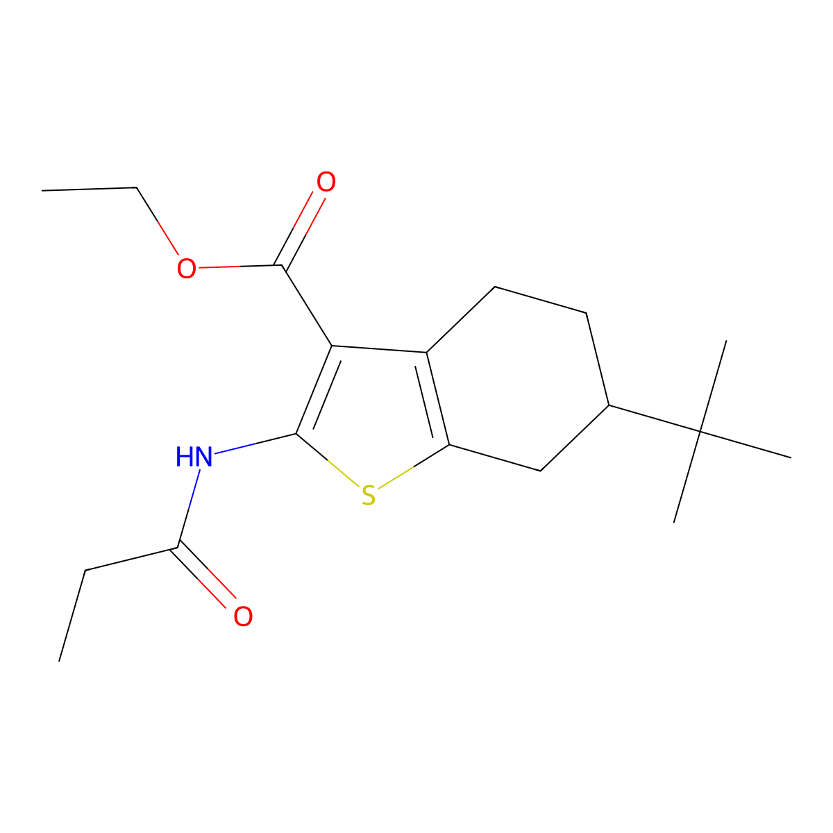 Ethyl 6-tert-butyl-2-(propanoylamino)-4,5,6,7-tetrahydro-1-benzothiophene-3-carboxylate molecular structure, CAS 407586-80-5