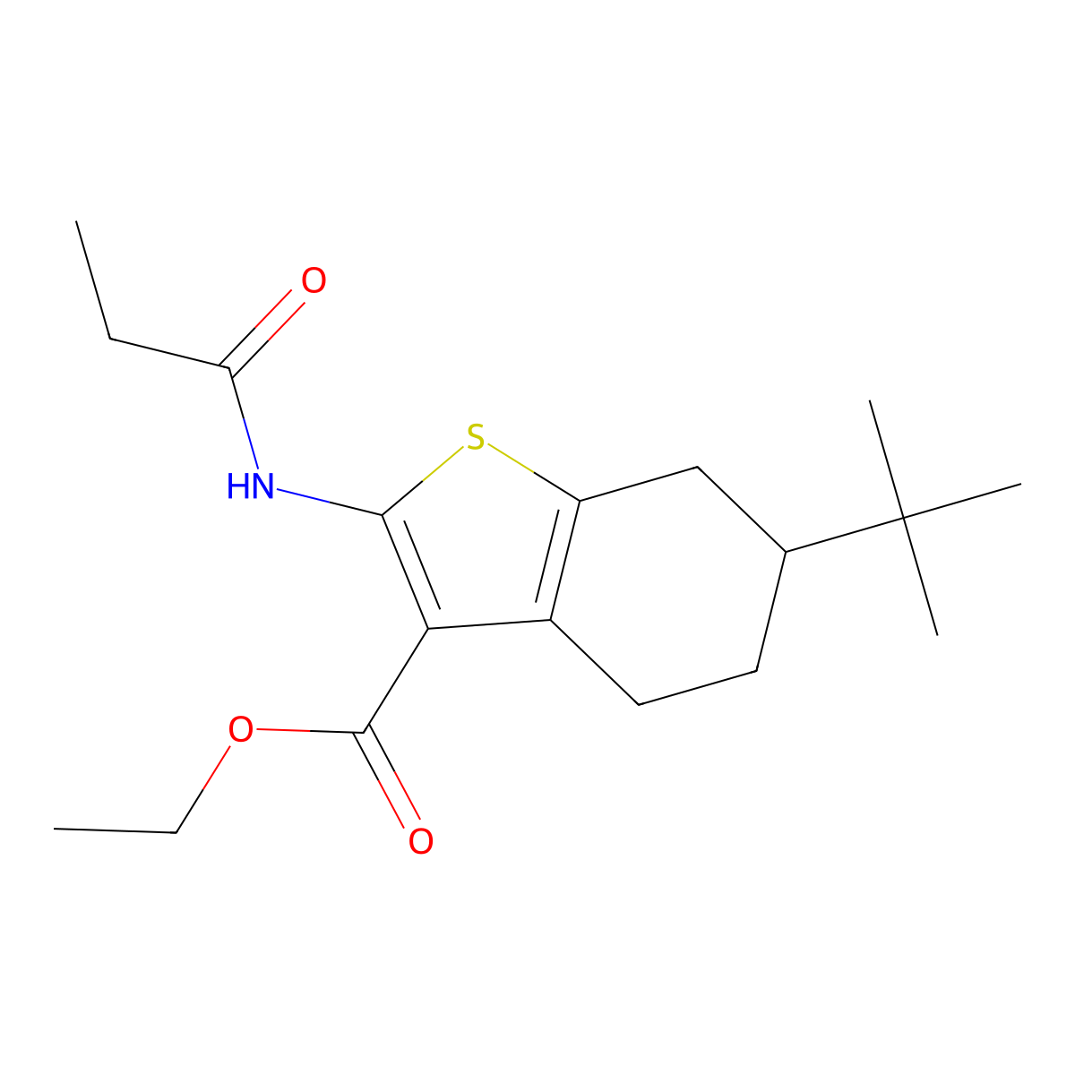Ethyl 6-tert-butyl-2-(propanoylamino)-4,5,6,7-tetrahydro-1-benzothiophene-3-carboxylate molecular structure, CAS 407586-80-5