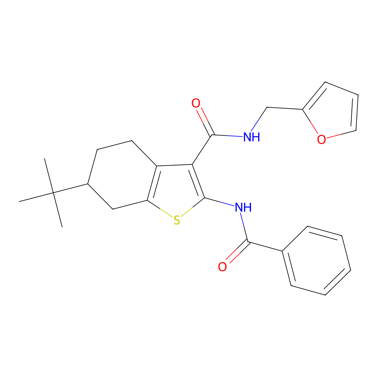 2-benzamido-6-tert-butyl-N-(furan-2-ylmethyl)-4,5,6,7-tetrahydro-1-benzothiophene-3-carboxamide molecular structure, CAS 407586-87-2
